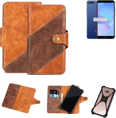 Produktbild von K-S-Trade Handy-Hülle Schutz-Hülle Bookstyle Case Wallet-Case kompatibel mit Huawei Y6 (2018) Dual-SIM Handy Cover Bumper Kantenschutz Smartphone
