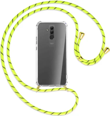 Produktbild von Handykette Backcover-Schutzhülle mit Band (Metall goldfarben) für Huawei Mate 20 lite - neongelb