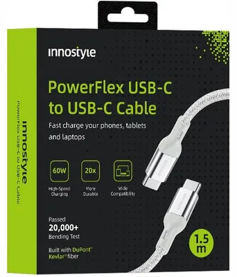 Obrázek produktu pro Innostyle Powerflex Usb-C Rychlonabíjecí Kabel Pro Iphone Samsung 3A 60W Polyamid 2M Stříbrný