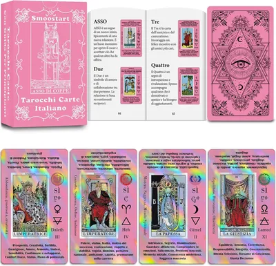 Productafbeelding van Italiaanse roze tarotkaarten met betekenis - Tarotkaarten dek met gids voor beginners - Trefwoorden - Element - Planeet
