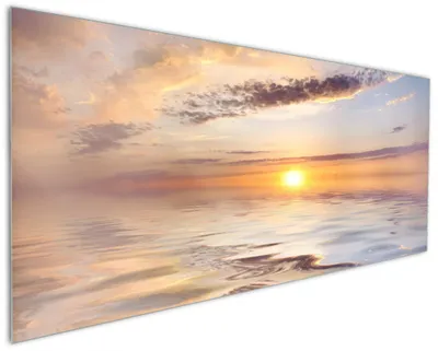 Produktbild von Wallario Küchenrückwand aus Glas, Größe: 125 x 50 cm, Motiv: Sonnenuntergang über dem Wasser | Spritzschutz | abwischbar | pflegeleicht | in