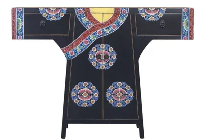 Produktbild von Fine Asianliving Chinesischer Kimono Schrank Handbemalt Schwarz B120xT35xH87cm Chinesischer Schrank Chinesischer Hochzeitsschrank Orientalische Möbel Asiatische