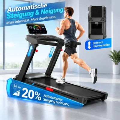 Produktbild von Laufband mit automatischer Steigung,3,5 HP Motor, bis 181 kg Belastung, <45 dB leiser Betrieb, klappbarer Heimtrainer mit LCD-Display, 14km/h, 132 cm, 136 cm, 181 kg, 66 cm