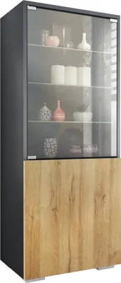 Produktbild von Vladon Vitrine Granada, Germany, Vitrinenschrank mit Glastür und Glaseinsatz, Anthrazit matt/Eiche Natur (50 x 122,5 x 34,5 cm)