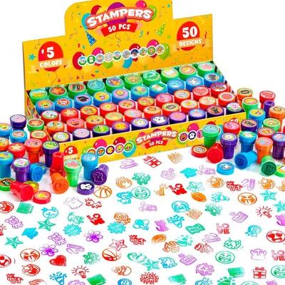 Obrázok produktu pre 50 kusov rôznych pečiatok pre deti, samooznačovacie pečiatky