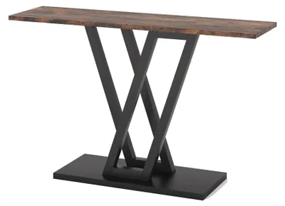 Produktbild von Konsolentisch - Industrial Flur- und Eingangstisch - 110x30x80 cm - Rechteckige Holzplatte - Für Diele und Wohnzimmer - Ohne Schubladen - Schokoladenbraun