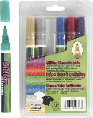 Produktbild von Creativ Company Glitzer Textilmarker Set 6 Stück - Textilstifte
