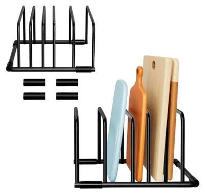 Produktbild von Schneidebrett Halterung, Schneidebrettständer Schwarz, Schneidebrett Rack, Topfpfannendeckel Halter, Pfannendeckelhalter, Topfdeckelhalter, Schneidebrett Organizer,Topfdeckel Organizer Küche