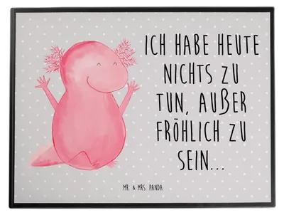 Produktbild von Mr. & Mrs. Panda Schreibunterlage Axolotl Hurra - Grau Pastell - Geschenk, schreibtischunterlagen, Motivation, Fröhlich, schreibtischunterlage, malunterlagen, Spaß