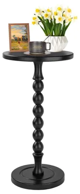 Image de Table d'appoint ronde, pieds en bois de chêne, base noire, dimensions 30x55 cm
