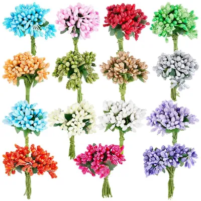 Kunstblumen-Staubgefäße, 180 Stück, 15 Farben, 9-9,5 cm