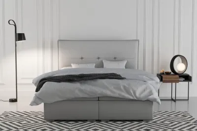 Obrázek produktu pro Boxspring Bed Hotel Double Textile Grey postele Čalouněná postel Box Function