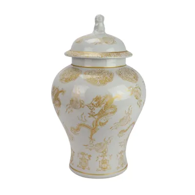Produktbild von Fine Asianliving Chinesischer Vase mit Deckel Porzellan Weiß Drache Handgemalt D29xH46cm Dekorative Vase Blumenvase Orientalische Keramik Vase Dekoration Vase Moderne Tischdekoration Vase