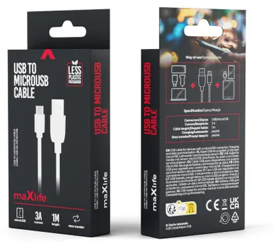 Zdjęcie produktu dla Kabel USB-A - microUSB Maxlife 1,0 m 3A biały