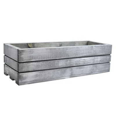 Zdjęcie produktu dla Drewniana skrzynka z litego drewna – szara z białą patyną, 50 cm