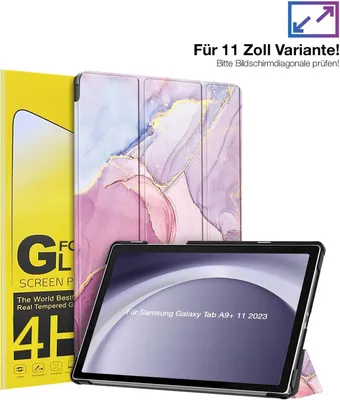 Produktbild von Schutzhülle + 2x 4H Displayfolie für Samsung Galaxy Tab A9+ Plus 2023 11 Zoll Cover Case Schutz Tablet Farbe: Glitzernder Marmor