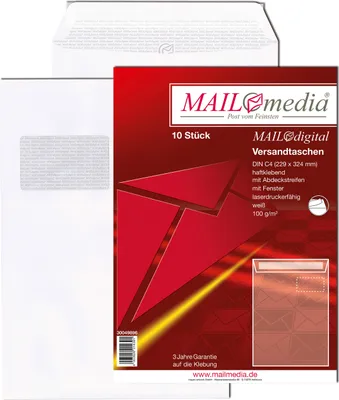 Produktbild von Briefumschläge MailDigital weiß, DIN C4, 100 g/qm, haftklebend