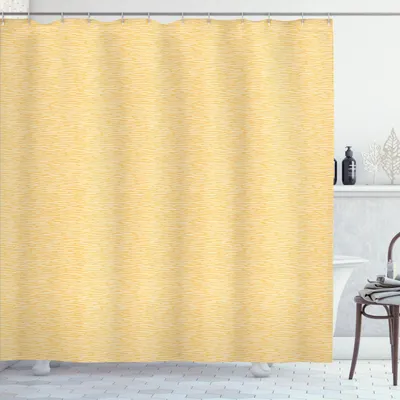 Image de ABAKUHAUS Rideau de douche abstrait, lignes ondulées dessinées à la main dans un style minimaliste, 175 x 220 cm, moutarde et blanc