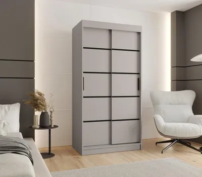 Obrázok produktu pre Úzka šatníková skriňa 100 cm CASANDRA - kašmír / čierna