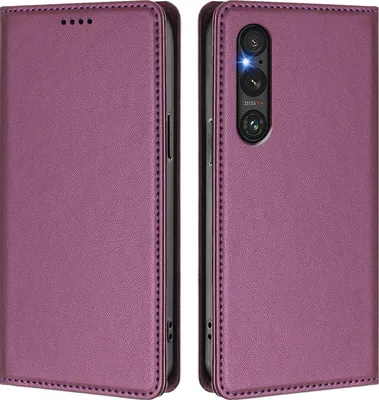 Image de Etui en cuir pour Sony Xperia 1 V, étui magnétique en cuirPolyuréthaneavec support Violet