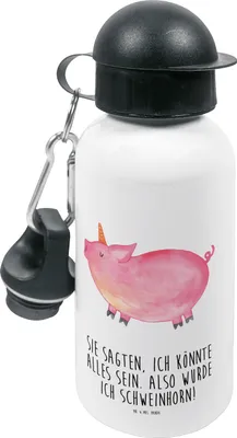 Produktbild von Mr. & Mrs. Panda Sportflasche Einhorn Schwein - Weiß - Geschenk, Funny, Unicorn, Bauer, Kindergarten Trinkflasche, Wasserflasche, für den, Kinder