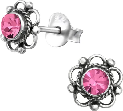 Produktbild von Ohrringe Ohrstecker 925 Sterling Silber Blume mit Kristall in verschiedenen Farben Farbe - Pink