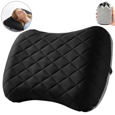 Produktbild von Campingkissen aufblasbar 44x26cm, ergonomisches Reisekissen mit wasserdichter Tasche, ultraleicht für Flugzeug, Zug & Camping