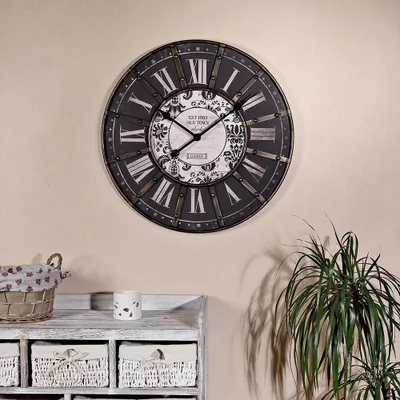 Image de Mucola Horloge murale Décoration 33CM Bois Gris Analogique Motif Horloge de salon Horloge de cuisine Vintage Shabby Chic Horloge à quartz Horloge de bureau - Londres Noir