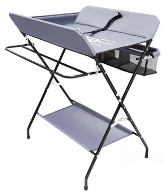 Image de Table à langer pour bébé - Station de change avec organisateur - Structure métallique robuste - Tissu Oxford - Pour nouveau-nés de 0 à 1 an - Gris foncé
