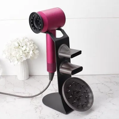 Image de Support en aluminium pour sèche-cheveux Supersonic, support de table pour sèche-cheveux, organiseur à crochets pour salle de bain