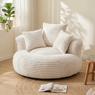 Immagine prodotto di LVHOM Divano pigro con 3 cuscini, beanbag classico con imbottitura, beanbag con pouf, poltrona beanbag in tessuto a coste, chaise lounge, beige