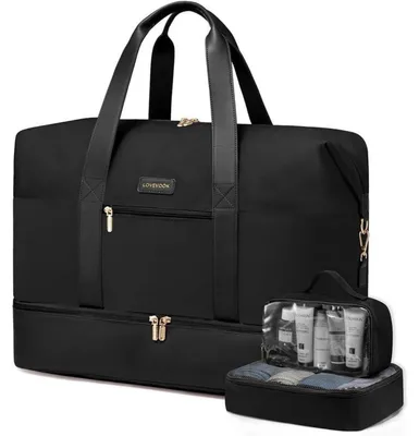 Produktbild von Reisetasche Damen Weekender Groß Handgepäck 45x36x20cm Schwarz mit Kulturtasche und Schuhfach
