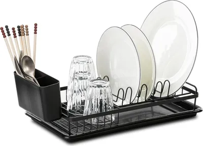 Image de Leadfun égouttoir vaisselle petit avec égouttoir et panier à couverts 39x23x8cm noir