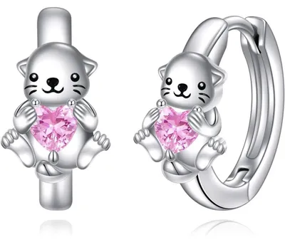 Image de Boucles d'oreilles créoles en argent sterling 925, avec motif animal et zirconium rose, pour femmes, filles et enfants