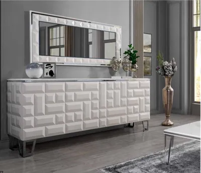Immagine prodotto di Cassettiera bianca Specchio rettangolare di design Credenza moderna