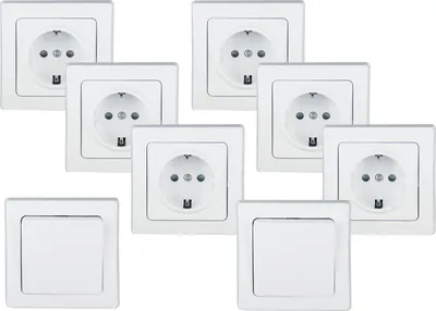 Produktbild von Chilitec Schalter & Steckdosen Starter-Kit, weiß, Front 80x80mm, Einbautiefe Steckdose 38mm, Schalter 22mm, erhöhter Berührungsschutz, Wechselschalter, Schraubanschluss, für Längs- & Quermontage, Unterputz, hochglänzend, für Wohn-, Büro-, Flur-, Küchen-, Kinder- & Schlafzimmer 19715