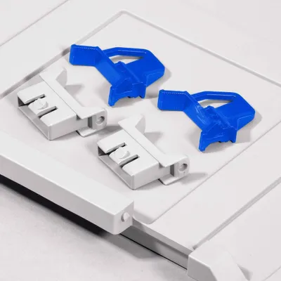 Produktbild von SparSet 40x Scharnierdeckel Verschluss-Pack für Eurobox NextGen | 2 blaue Schiebeschnappverschlüsse & 2 Scharnierbeschläge