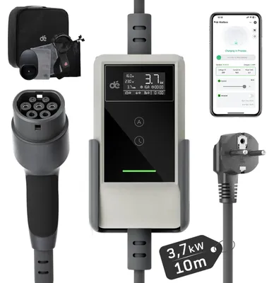 Produktbild von Mobiles EV-Ladegerät - Typ 2 - 10 m Kabel - 3,7 kW - Einphasig 6–16 A - WLAN-App - Schuko - Weiß