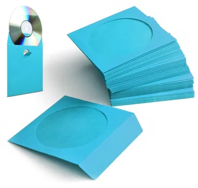 Image de 100 pochettes en papier pour CD/DVD, avec découpe et rabat, pour le rangement des disques, couleur bleu