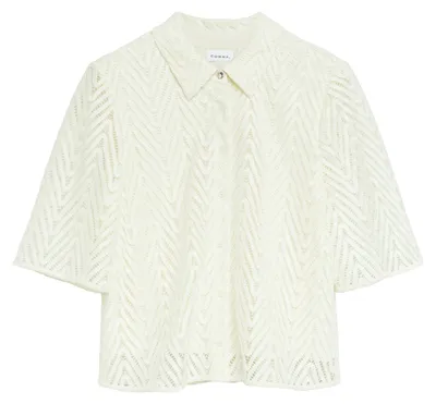 Produktbild von comma Damen Bluse mit grafischer Spitze, Shacket-Design und gefüttertem Body