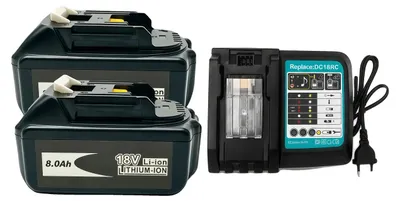 Image de Batterie rechargeable, capacité de 8000 mAh, compatible avec les outils électriques, chargeur pour 2 batteries, 18V