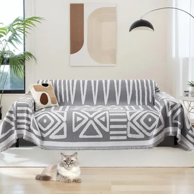 Obrázek produktu pro Boho deka pohovka deka, gauč hodit Všestranná deka pro domácnost, kancelář, cestování, kempování, 180 * 260 cm, světle šedá