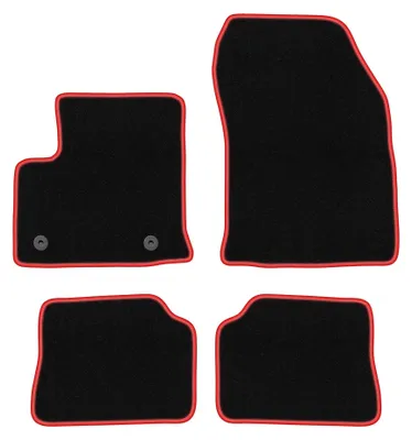 Produktbild von Velours-Fußmatten für Citroen e-C4 2021- (Schrägheck) – 4-tlg, Schwarz/Rot, passgenau – Wielganizator CARLUX