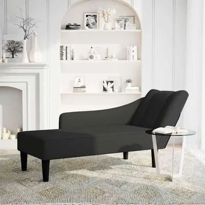 Produktbild von Schwarze Chaiselongue mit rechter Armlehne aus Samt | Hochelastischer Schaumstoff und weicher Samtbezug für Wohnzimmer oder Schlafzimmer