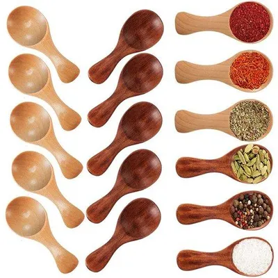 Produktbild von 10er Mini Holz Löffel Küchenlöffel kleine kurze Krümelöffel