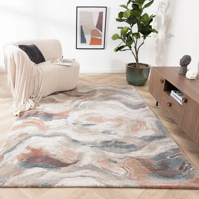Produktbild von Volero - Teppich Abstrakt - Xavier Wave Blau Rot - 200x290 cm - Wohnzimmer, Esszimmer, Schlafzimmer - Klassik, Industrielle, Modern