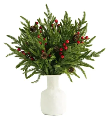 Imagen del producto de 20 ramas artificiales de abeto con bayas rojas para decoración