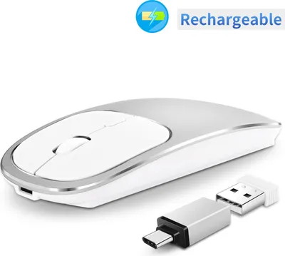 Immagine prodotto di INF Mouse ottico wireless silenzioso: Bluetooth 5.0 + 2.4G, 6 tasti, Nero D'argento