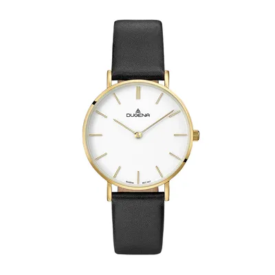 Obrázok produktu pre Dámske náramkové hodinky DUGENA 4460746, quartz, biely ciferník, puzdro z nehrdzavejúcej ocele, zafírové sklíčko, kožený remienok, spona na kolíky, 3 tyče