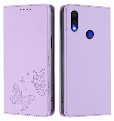 Produktbild von Lederhülle für Xiaomi Redmi Note 7/Note 7 Pro, Schmetterling Prägung Leder Brieftasche Schutzhülle mit Ständer Violett